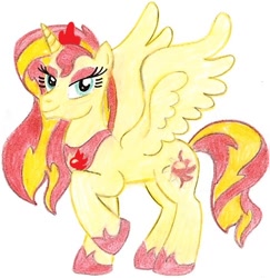 Size: 667x686 | Tagged: safe, artist:animeangelartist1990, sunset shimmer, alicorn, pony, alicornified, race swap, shimmercorn, solo, traditional art