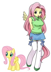 Size: 500x714 | Tagged: safe, artist:shepherd0821, fluttershy, anthro, unguligrade anthro, ambiguous facial structure, big breasts, breasts, clothes, female, hootershy, sleeveless turtleneck, stockings, sweater, sweatershy