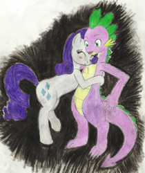 Size: 2118x2524 | Tagged: safe, rarity, spike, dragon, pony, unicorn, female, male, older, shipping, sparity, straight