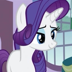 Size: 375x375 | Tagged: safe, screencap, rarity, pony, unicorn, spike at your service, female, lidded eyes, mare, smiling, solo