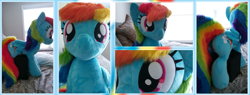 Size: 7000x2662 | Tagged: safe, artist:joltage, derpibooru import, rainbow dash, pegasus, pony, irl, life size, photo, plushie