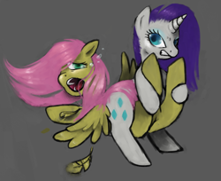 Size: 988x806 | Tagged: safe, artist:1eg, fluttershy, rarity, pegasus, pony, unicorn, boston crab, crying, wrestling