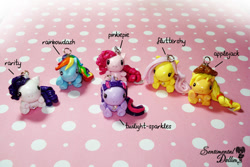 Size: 720x480 | Tagged: safe, artist:sentimentaldolliez, derpibooru import, applejack, fluttershy, pinkie pie, rainbow dash, rarity, twilight sparkle, earth pony, pegasus, pony, unicorn, craft, keychan, mane six, sculpture