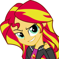 Size: 299x300 | Tagged: source needed, safe, artist:hakunohamikage, sunset shimmer, equestria girls, eyebrows, grin, looking at you, simple background, smiling, smirk, vector, white background