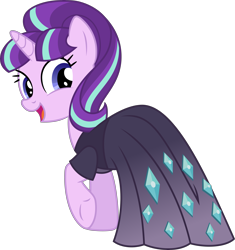 Size: 5539x5901 | Tagged: safe, artist:chrzanek97, starlight glimmer, pony, unicorn, .svg available, absurd resolution, clothes, dress, looking at you, looking back, raised hoof, simple background, smiling, solo, transparent background, underhoof, vector