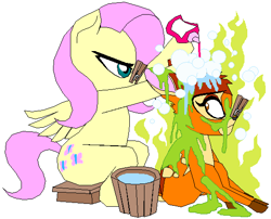 Size: 551x446 | Tagged: safe, artist:terry, fluttershy, pegasus, pony, bambi, bathing, clothespin, crossover, disney, muck, skunk spray, smell, smelly, stink lines, visible stench