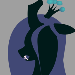 Size: 920x920 | Tagged: safe, artist:needthistool, queen chrysalis, changeling, changeling queen, pony, bust, fangs, female, gray background, horn, lineless, mare, minimalist, modern art, portrait, profile, simple background, solo