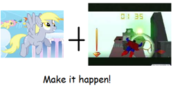 Size: 500x259 | Tagged: safe, derpy hooves, pegasus, pony, exploitable meme, female, make it happen, mare, superman 64