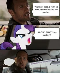 Size: 500x604 | Tagged: safe, editor:i-shooped-a-pwny, rarity, pony, unicorn, comic, destiny, dwayne johnson, filly, meme, photo, race to witch mountain, rarity's destiny, the rock