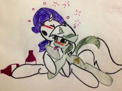 Size: 2048x1536 | Tagged: safe, artist:invaderzina, lyra heartstrings, rarity, pony, unicorn, blushing, drunk, female, hug, lesbian, lyraty, shipping, traditional art