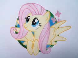 Size: 900x675 | Tagged: safe, fluttershy, pegasus, pony, female, mare, pink mane, solo, traditional art, yellow coat