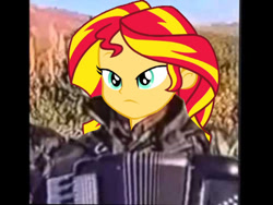 Size: 480x360 | Tagged: safe, sunset shimmer, equestria girls, accordion, dat face soldier, musical instrument, remove kebab, serbia strong, solo