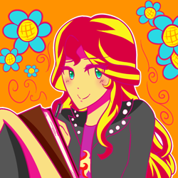 Size: 1000x1000 | Tagged: safe, artist:paperkoalas, sunset shimmer, equestria girls, book, journey book, pen, solo