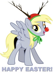 Size: 500x689 | Tagged: safe, derpy hooves, pegasus, pony, antlers, christmas, derp, easter, female, mare, red nose