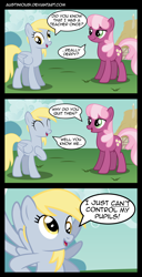 Size: 1490x2908 | Tagged: safe, artist:austiniousi, cheerilee, derpy hooves, earth pony, pegasus, pony, comic, female, mare, pun