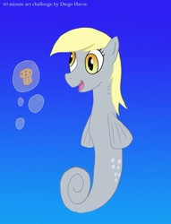 Size: 500x655 | Tagged: safe, artist:diego havoc, derpy hooves, sea pony, 30 minute art challenge, muffin, species swap