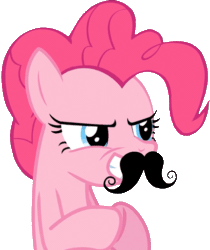 Size: 431x514 | Tagged: safe, pinkie pie, earth pony, pony, spike at your service, animated, dastardly whiplash, fake moustache, plotting, simple background, solo, transparent background