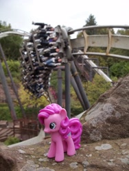 Size: 3216x4288 | Tagged: safe, pinkie pie, absurd resolution, alton towers, gift set, irl, nemesis, photo, ponies around the world, roller coaster, toy, united kingdom