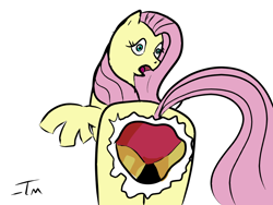 Size: 1024x768 | Tagged: safe, artist:tanmansmantan, fluttershy, pegasus, pony, flutterbutt, gutsman, gutsman's ass, megaman, plot