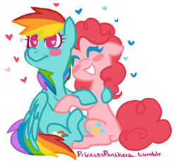 Size: 633x583 | Tagged: safe, artist:princesspanthera, derpibooru import, pinkie pie, rainbow dash, earth pony, pegasus, pony, female, lesbian, pinkiedash, shipping