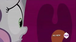 Size: 1100x618 | Tagged: safe, screencap, rarity, sweetie belle, pony, unicorn, for whom the sweetie belle toils, all new, hub logo, uvula, vore