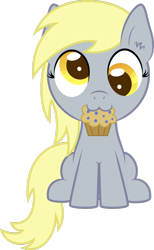 Size: 900x1463 | Tagged: safe, artist:silverrainclouds, derpy hooves, pegasus, pony, :3, chibi, cute, derpabetes, female, mare, muffin