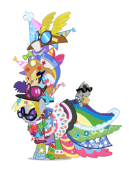 Size: 600x800 | Tagged: safe, artist:mixermike622, derpy hooves, smarty pants, pegasus, pony, clothes, compilation, costume, dress, female, gala dress, hat, mare, muffin, outfit, sunglasses, war-themed hat simulators, wardrobe misuse, wat