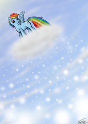 Size: 3000x4237 | Tagged: safe, artist:vigilantefreak, derpibooru import, rainbow dash, pegasus, pony, cloud, cloudy, high res, snow, snowfall, solo