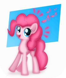 Size: 708x830 | Tagged: safe, artist:ctb-36, pinkie pie, earth pony, pony, abstract background, cute, diapinkes, female, mare, music notes, open mouth, solo