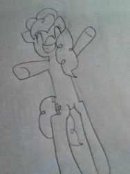 Size: 960x720 | Tagged: safe, pinkie pie, earth pony, pony, female, grayscale, monochrome, sideways image, solo, traditional art