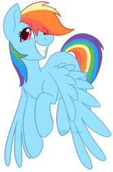 Size: 658x1000 | Tagged: safe, artist:darkodraco, derpibooru import, rainbow dash, pegasus, pony, female, grin, looking away, mare, simple background, smiling, solo, spread wings, transparent background, wings