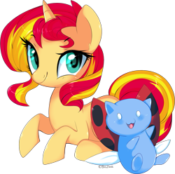 Size: 1387x1378 | Tagged: safe, artist:suzuii, sunset shimmer, pony, unicorn, bravest warriors, catbug, crossover, simple background, transparent background