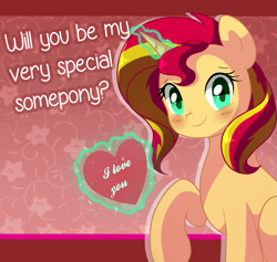 Size: 895x850 | Tagged: safe, artist:hikariviny, sunset shimmer, pony, unicorn, blushing, cute, hearts and hooves day, magic, shimmerbetes, solo, valentine