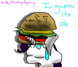 Size: 500x429 | Tagged: safe, artist:jaythempdpony, rarity, pony, unicorn, 30 minute art challenge, burger, hat