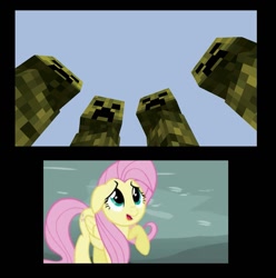 Size: 1169x1178 | Tagged: safe, fluttershy, pegasus, pony, creeper, female, mare, minecraft, pink mane, yellow coat