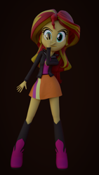 Size: 1080x1920 | Tagged: safe, artist:3d thread, artist:creatorofpony, sunset shimmer, equestria girls, /mlp/, 3d, 3d model, blender, boots, clothes, jacket, jojo pose, jojo's bizarre adventure, shirt, skirt, solo