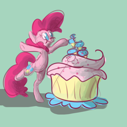 Size: 1000x1000 | Tagged: safe, artist:ponygoggles, pinkie pie, earth pony, pony, cupcake, female, food, mare, pink coat, pink mane