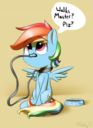 Size: 2550x3507 | Tagged: safe, artist:a8f12, derpibooru import, rainbow dash, pegasus, pony, collar, cute, dashabetes, pet, pet-dash, pony pet, solo, spread wings, wings