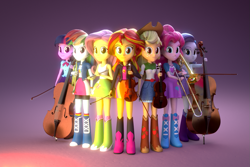 Size: 1185x790 | Tagged: safe, artist:3d thread, artist:borickrut, artist:creatorofpony, applejack, fluttershy, pinkie pie, rainbow dash, rarity, sunset shimmer, twilight sparkle, twilight sparkle (alicorn), alicorn, equestria girls, /mlp/, 3d, 3d model, arms, belt, belt buckle, blender, blouse, boots, bowtie, bracelet, button up shirt, cello, clothes, collar, compression shorts, cowboy hat, denim skirt, elbowed sleeves, eyelashes, female, fingers, flute, freckles, hairpin, hand, happy, hat, holding, humane seven, jacket, jewelry, leather jacket, legs, long hair, long sleeves, makeup, musical instrument, open mouth, open smile, orchestra, ponytail, puffy sleeves, shirt, short sleeves, skirt, sleeveless, smiling, socks, standing, stetson, sweatshirt, tanktop, teenager, teeth, top, trombone, trumpet, vest, viola, violin, wristband