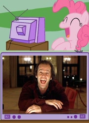 Size: 433x597 | Tagged: safe, pinkie pie, earth pony, pony, exploitable meme, jack nicholson, jack torrence, meme, the shining, tv meme