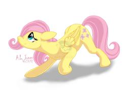 Size: 900x638 | Tagged: safe, artist:cattensu, fluttershy, pegasus, pony, female, filly, mare, pink mane, yellow coat