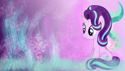 Size: 1920x1080 | Tagged: safe, artist:illumnious, artist:pigeon2qwerty4u, starlight glimmer, pony, unicorn, cutie mark, effects, female, mare, simple, sitting, solo, vector, wallpaper