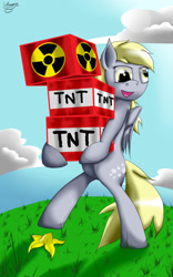 Size: 707x1131 | Tagged: safe, artist:unnop64, derpy hooves, pegasus, pony, banana peel, explosives, female, mare, minecraft, nuclear weapon, this will end in tears, tnt