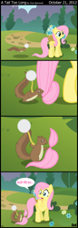 Size: 1024x2988 | Tagged: safe, artist:wildtiel, fluttershy, pegasus, pony, squirrel, comic, tail extensions