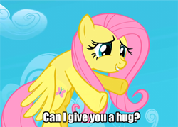 Size: 518x370 | Tagged: safe, edit, edited screencap, screencap, fluttershy, pegasus, pony, cloud, female, flying, image macro, mare, sky, smiling, solo, spread wings, wings