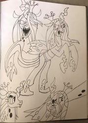 Size: 688x960 | Tagged: safe, artist:toon-n-crossover, queen chrysalis, changeling, changeling queen, ink, sketchbook, solo, traditional art