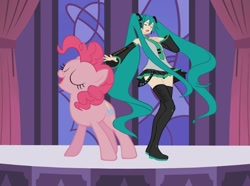 Size: 1134x842 | Tagged: safe, pinkie pie, earth pony, pony, crossover, female, hatsune miku, mare, pink coat, pink mane, vocaloid