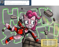 Size: 1280x1026 | Tagged: safe, artist:ask-pinkie-pool, pinkie pie, earth pony, pony, ask, ask-pinkie-pool, blood, crossover, deadpool, injured, pinkiepool, the incredible hulk, this will end in tears, tumblr