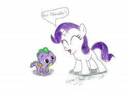 Size: 2279x1670 | Tagged: safe, artist:ulyssesgrant, rarity, spike, dragon, pony, unicorn, female, horn, mare, white coat