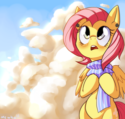 Size: 1200x1147 | Tagged: safe, artist:mewball, fluttershy, pegasus, pony, clothes, piercing, scarf, solo